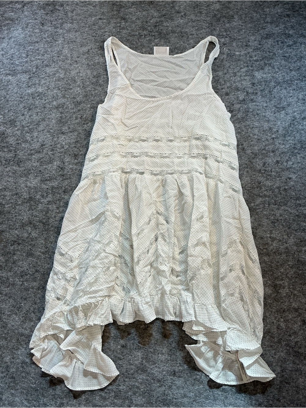 Free People Polka Dot Lightweight White Ruffle Hem Sleeveless Dress Size M